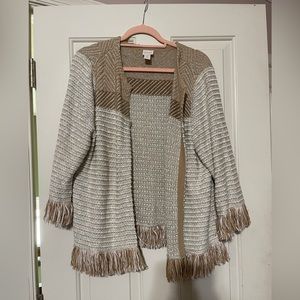 Chicos size 3 knit sweater neutral with gold accents.